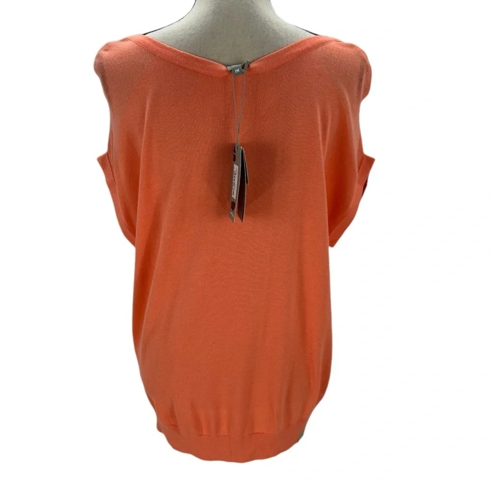 Bench Cap Sleeve Round Neck Lightweight Sweater - Orange - size Small